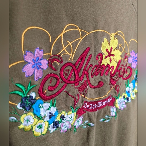 RARE Akademiks Women's Olive Bomber Jacket Streetwear Embroidered Floral Y2K - Picture 2 of 12